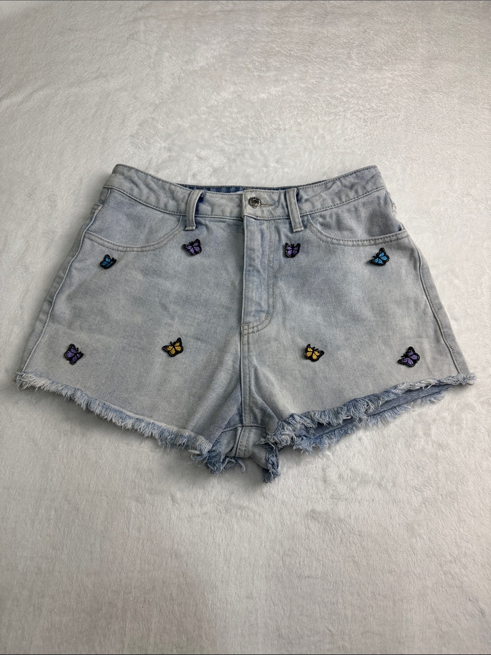 Forever 21 Light Blue Denim Shorts with Colorful Butterfly Patches